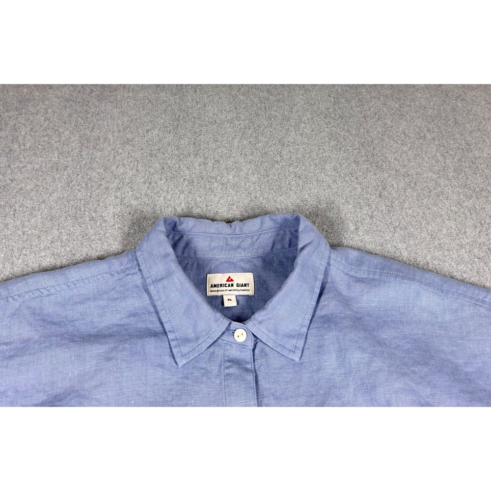 American Giant Shirt Men's XL Blue 100% Linen Short Sleeve Pocket Made In USA